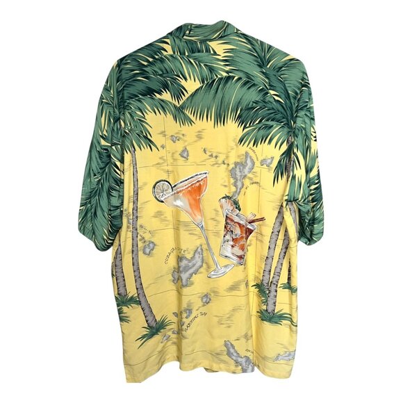 Tori Richard Hawaiian Shirt Mens L Yellow Palm Print Viscose Cocktail Aloha Dsgn - Picture 2 of 8